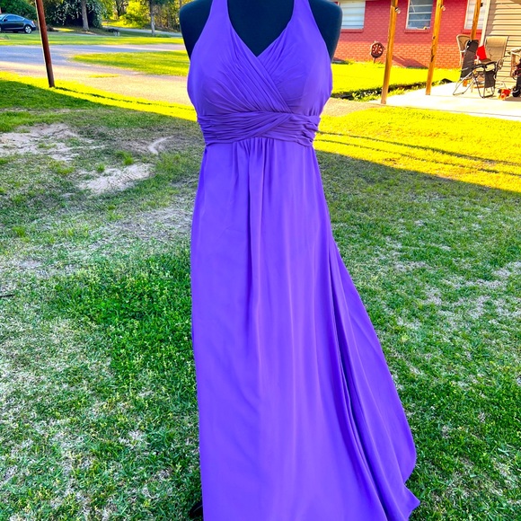 Halter Purple “Pretty Maids” Gown Size 8: Has been taken in on the sides - Picture 8 of 10